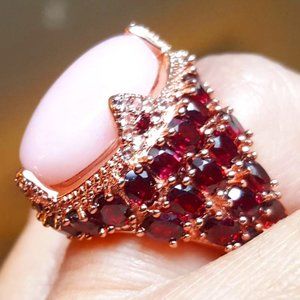 Queen's Ring - Real Opal, Rhodolite Garnets, Topaz
